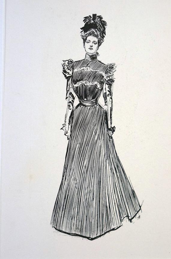 570x859 Charles Dana Gibson Girl Victorian Lady In Afternoon Etsy - Victorian Lady Drawing