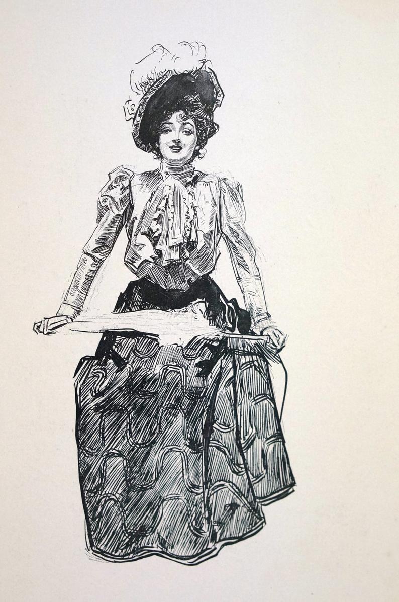 794x1197 Charles Dana Gibson Girl Victorian Lady In Big Hat W Etsy - Victorian Lady Drawing