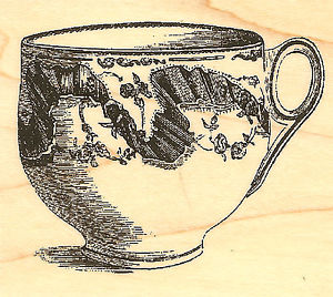 300x268 Victorian Rose Teacup Wood Mounted Rubber Stamp Impression - Victorian Teacup Drawing