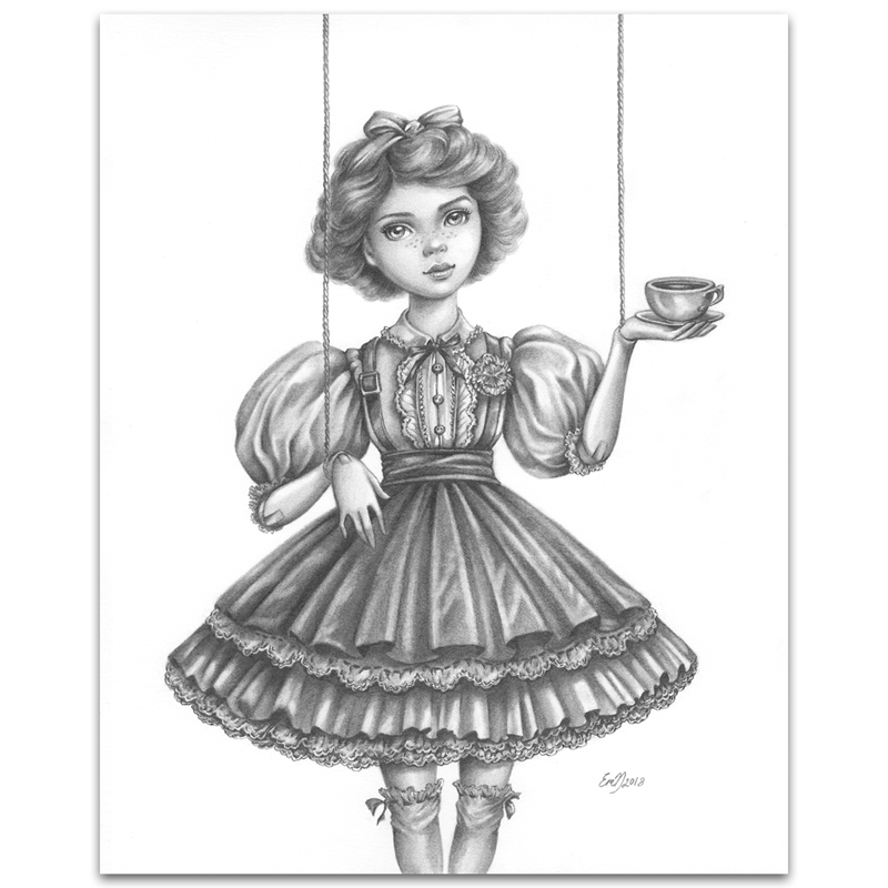800x800 Doll And A Tea Cup' Original Drawing Eeva Nikunen - Victorian Teacup Drawing