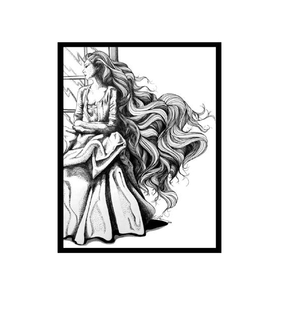 570x621 Ink Drawing Original Drawing The Window Fantasy Victorian Etsy - Victorian Woman Drawing