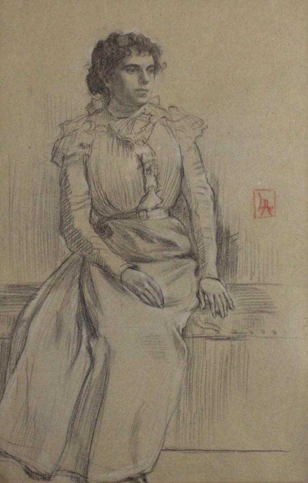 1000x1566 Lucien Abrams Charcoal Drawing Victorian Woman Portrait - Victorian Woman Drawing