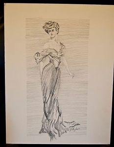 233x300 Original Lloyd M Bucher - Victorian Woman Drawing