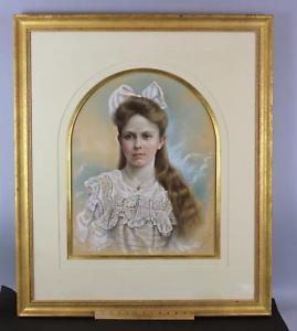 269x300 Antique A S Dauber Portrait Pastel Drawing, Young - Victorian Woman Drawing