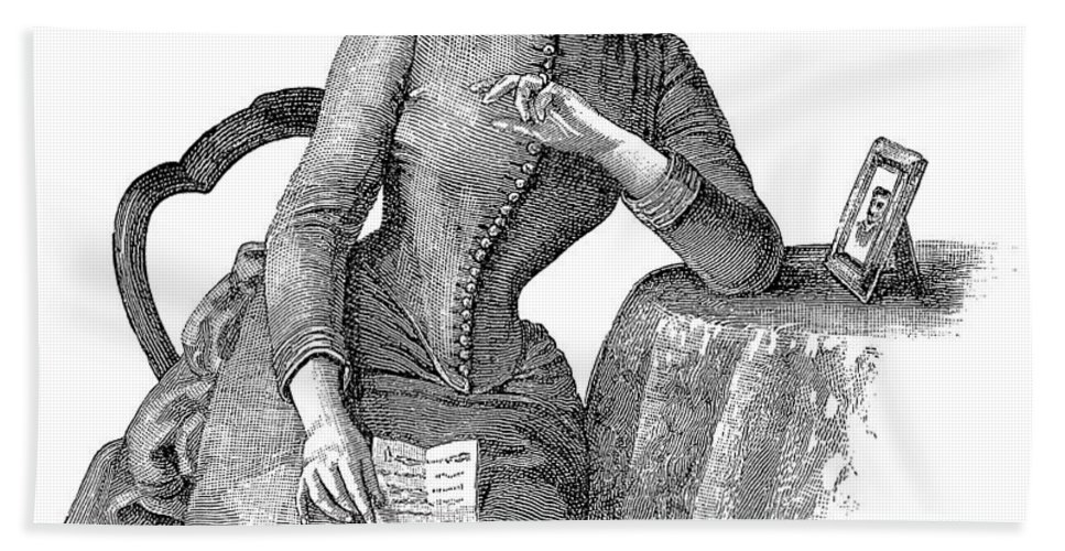 967x500 Victorian Woman With Letter Bath Towel For Sale - Victorian Woman Drawing