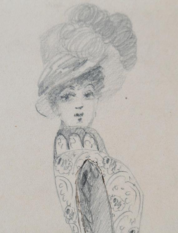 570x745 Victorian Woman Pencil Signed Portrait Xix Etsy - Victorian Woman Drawing