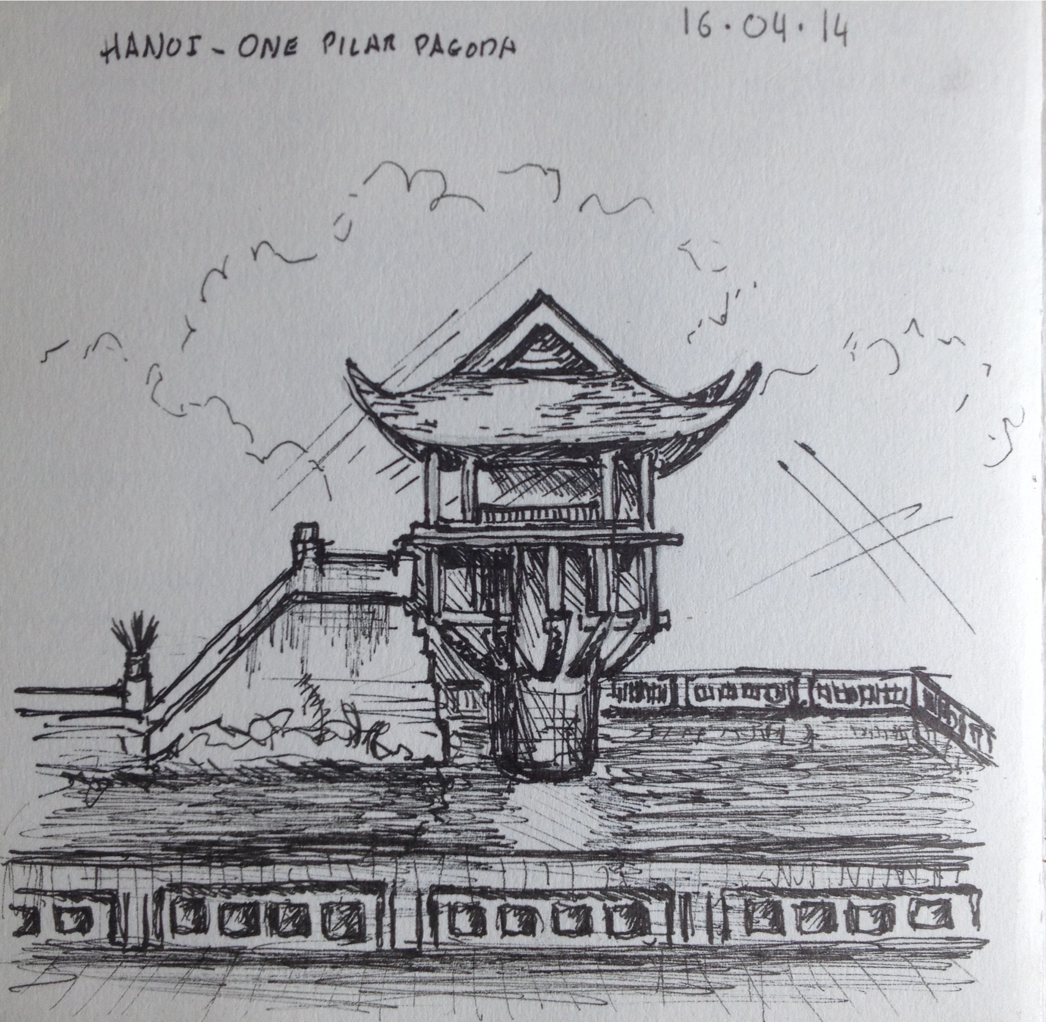 2047x1999 pen drawing of the one pillar pagoda in hanoi not all wanderers - Vietnam Drawing