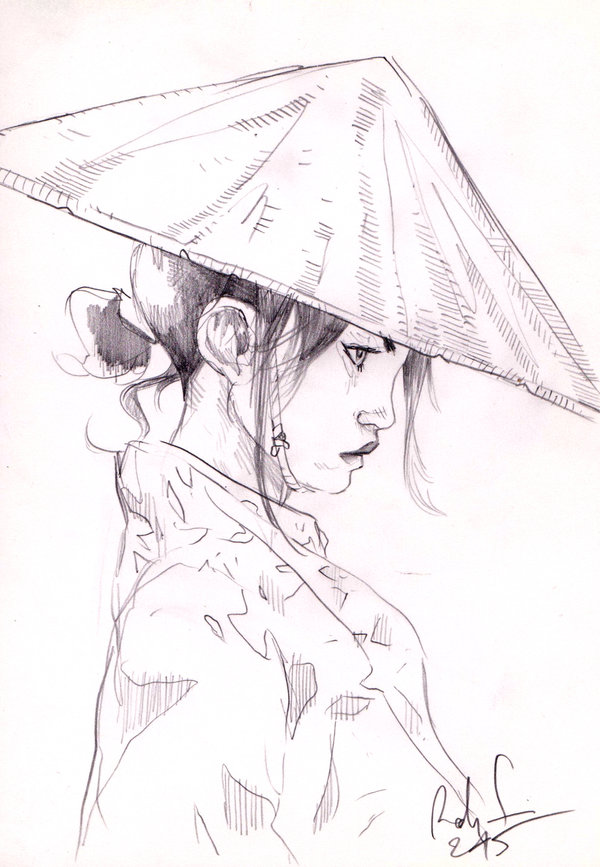 600x867 vietnam drawing vietnamese lady for free download - Vietnam Drawing