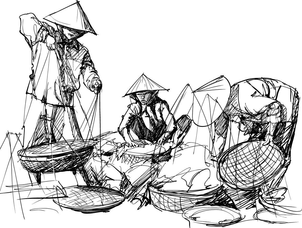 1157x872 vietnam sketch sketching, ink watercolour dibujos a tinta - Vietnam Drawing