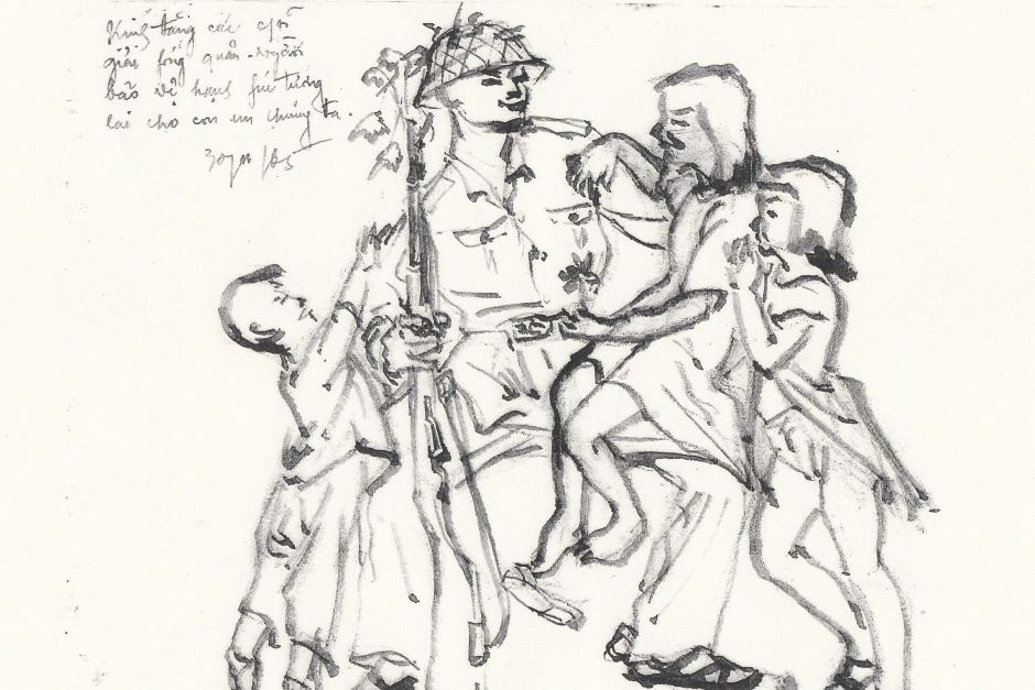 940x627 soldier with a family - Vietnam Soldier Drawing