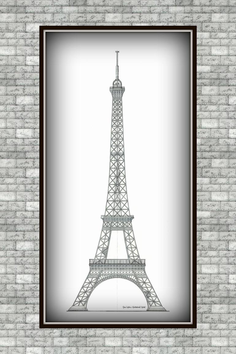 770x1155 Eiffel Tower On Stone - Vignette Drawing