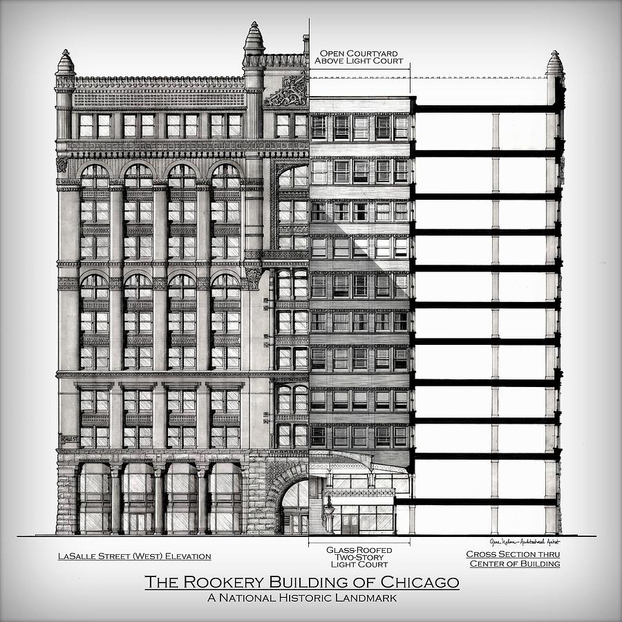 900x900 Rookery Building Of Chicago - Vignette Drawing