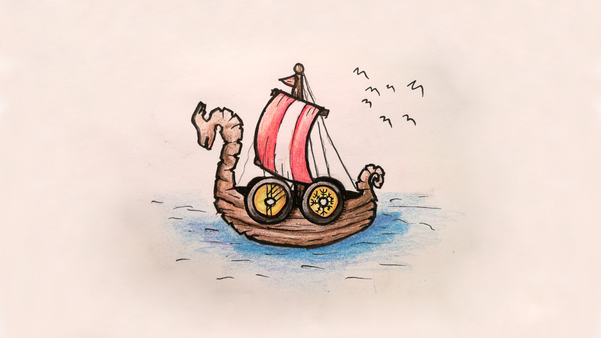 1920x1080 Artstation - Viking Boat Drawing