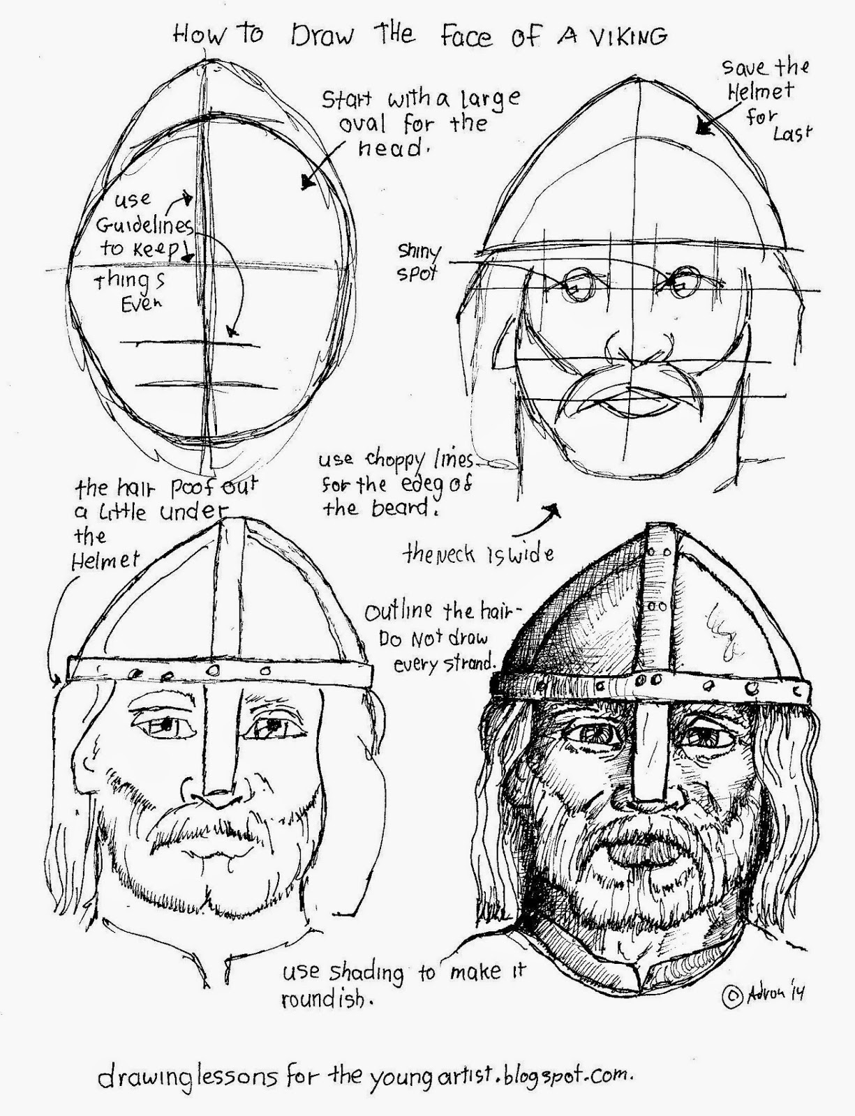 1225x1600 How To Draw Worksheets For The Young Artist How To Draw A Face - Viking Face Drawing