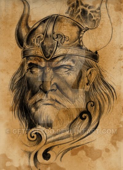 400x550 Old Viking Tattoo Design - Viking Face Drawing