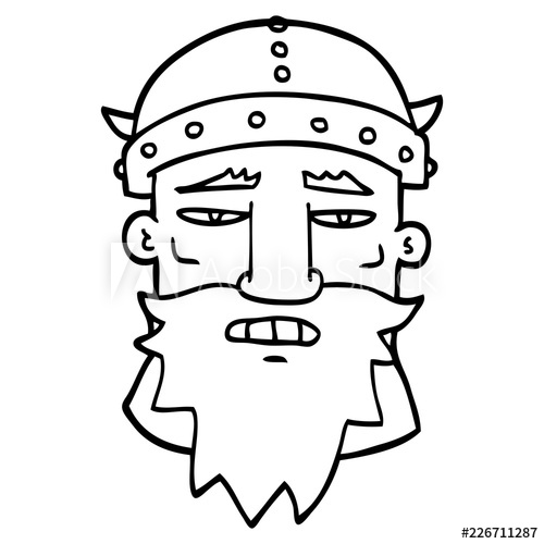 500x500 Line Drawing Cartoon Viking Face - Viking Face Drawing