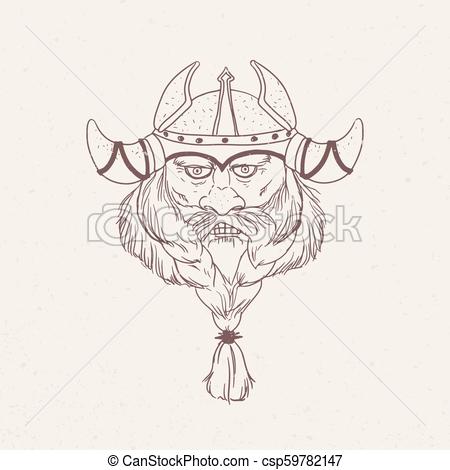 450x470 face of bearded viking wearing horned helmet hand drawn - Viking Face Drawing
