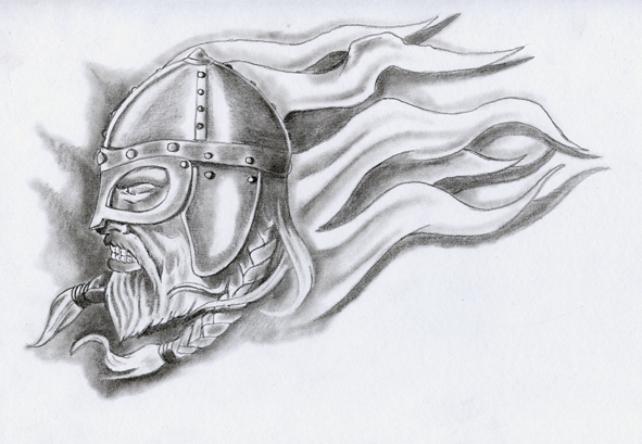 591x409 flames and viking warrior helmet tattoo drawing tattoo ideas - Viki...