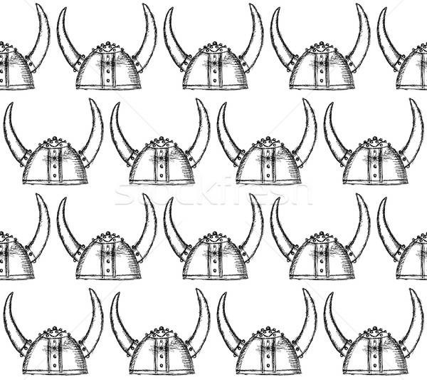 600x533 sketch cute viking helmet vector illustration liliia kavliuk - Viking Helmet Drawing