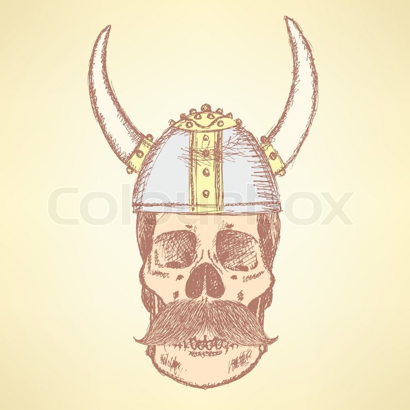 800x800 sketch skull in viking helmet and with stock vector colourbox - Viking Helmet Drawing