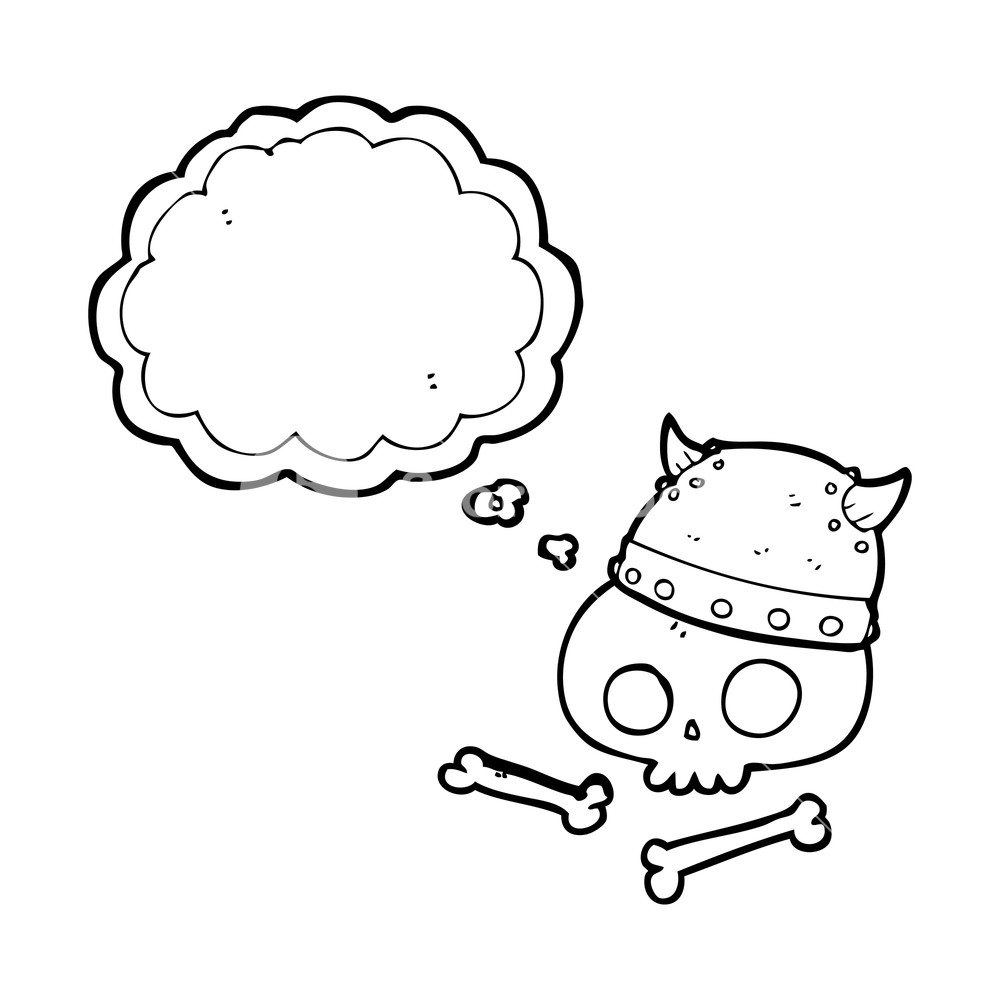 1000x1000 freehand drawn thought bubble cartoon viking helmet on skull - Viking Helmet Drawing
