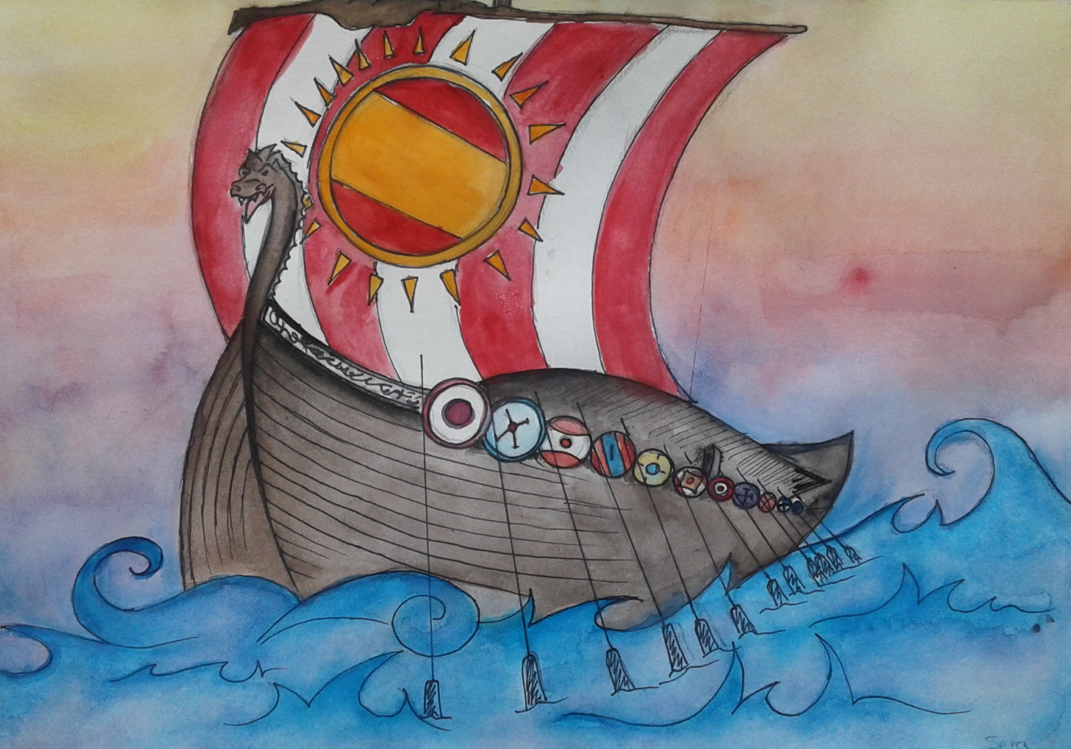 1544x1080 a faithful attempt viking longship watercolour paintings - Viking Longship Drawing
