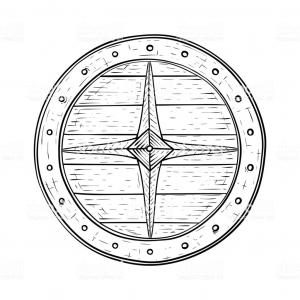 300x300 shield with viking helmet and crossed axes viking emblem vector - Viking Shield Drawing