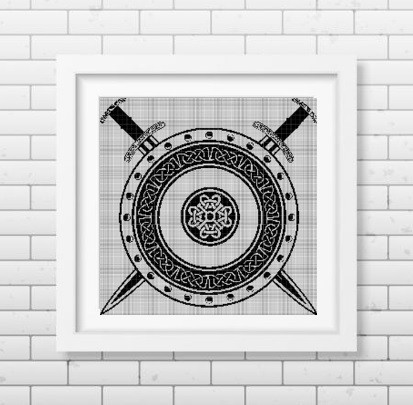 413x405 Viking Shield Silhouette Cross Stitch Pattern In Pdf Vandihand - Viking Shield Drawing