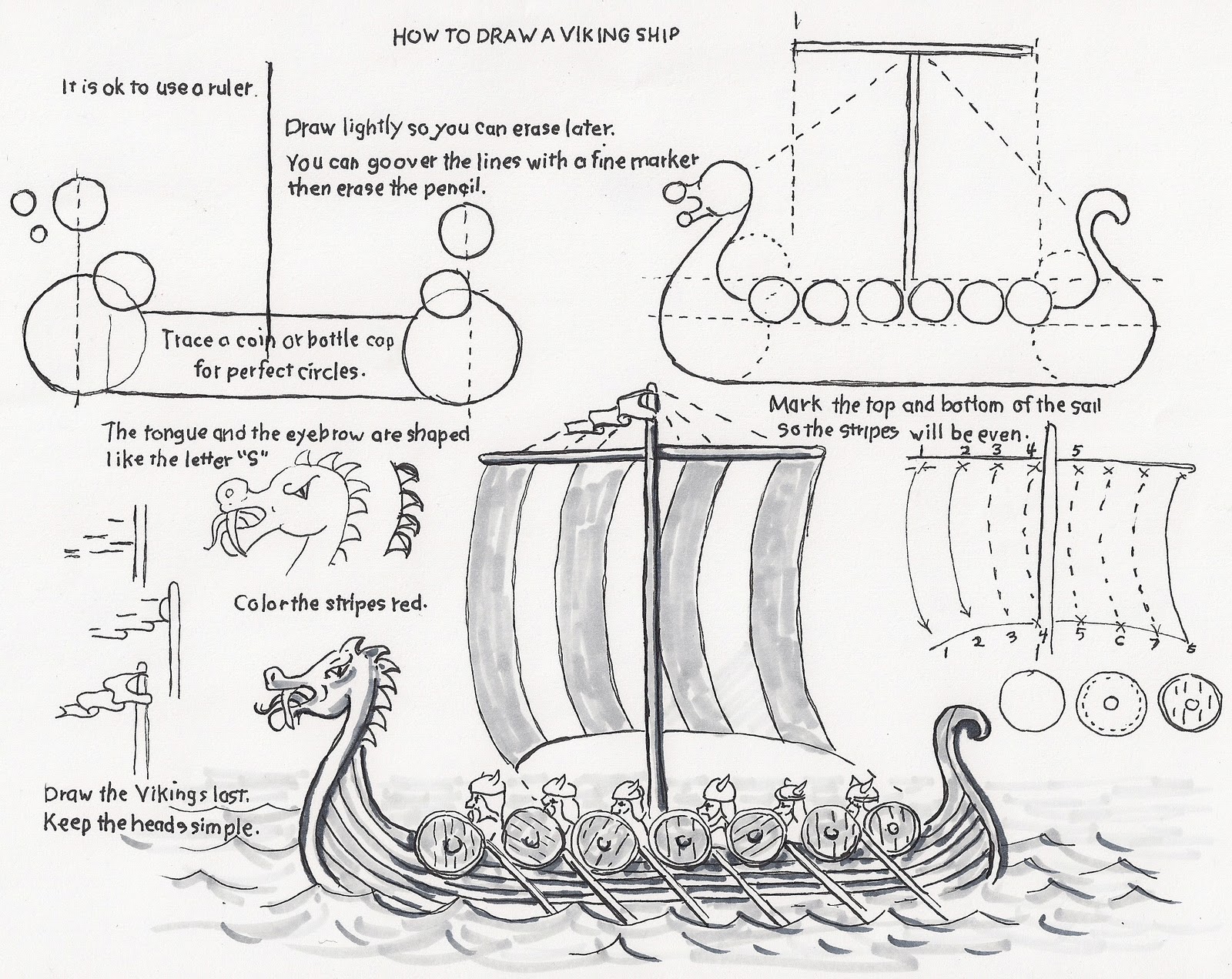 1600x1272 How To Draw Worksheets For The Young Artist How To Draw A Viking - Viking Ship Drawing