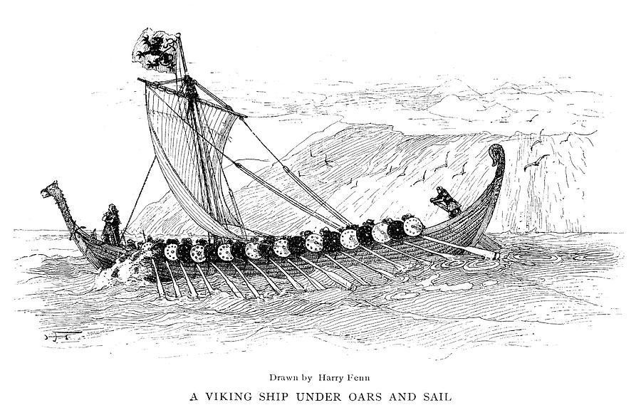 900x576 Viking Ship, Drawing - Viking Ship Drawing
