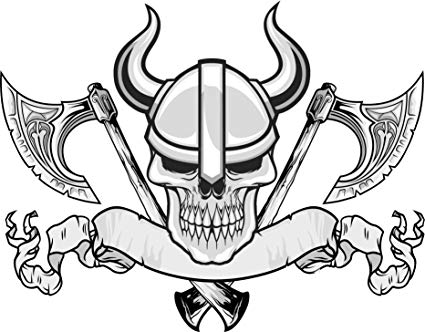 425x332 Cool Viking Skull With Axes And Ribbon Cartoon Vinyl - Viking Skull Drawing