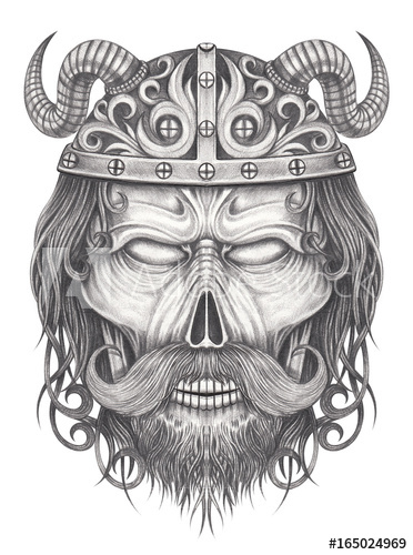 372x500 Art Viking Skull Hand Pencil Drawing On Paper - Viking Skull Drawing
