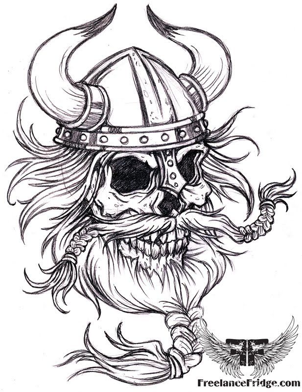 617x800 Black And White Viking Skull Tattoo Design Real Photo Pictures - Viking Skull Drawing