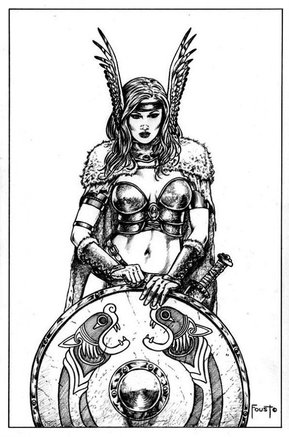 595x900 Viking, Celtic Shield Maiden Tattoo Flash - Viking Woman Drawing