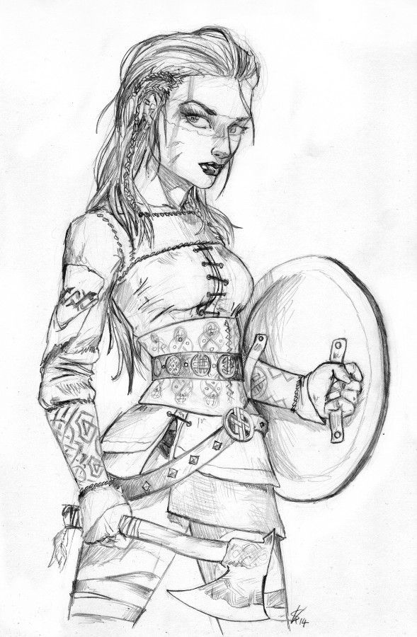 589x900 Female Viking Warrior - Viking Woman Drawing