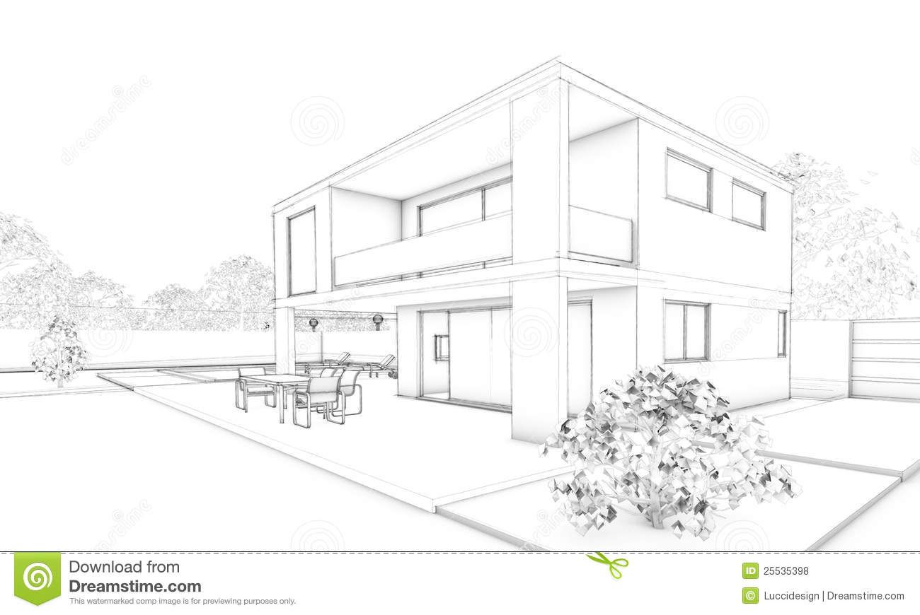1300x870 Sketch Of Modern House - Villa Drawing