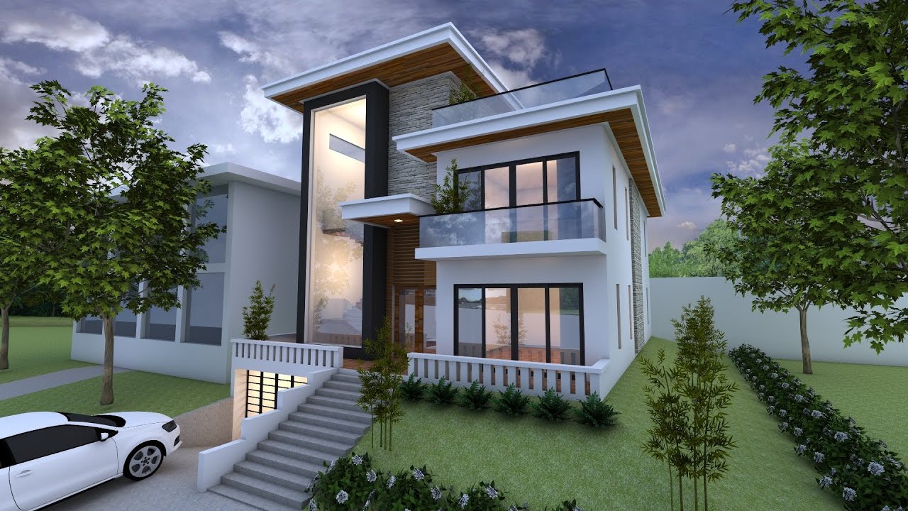 1280x720 sketchup exterior stories villa design drawing from elevation - Villa Drawing