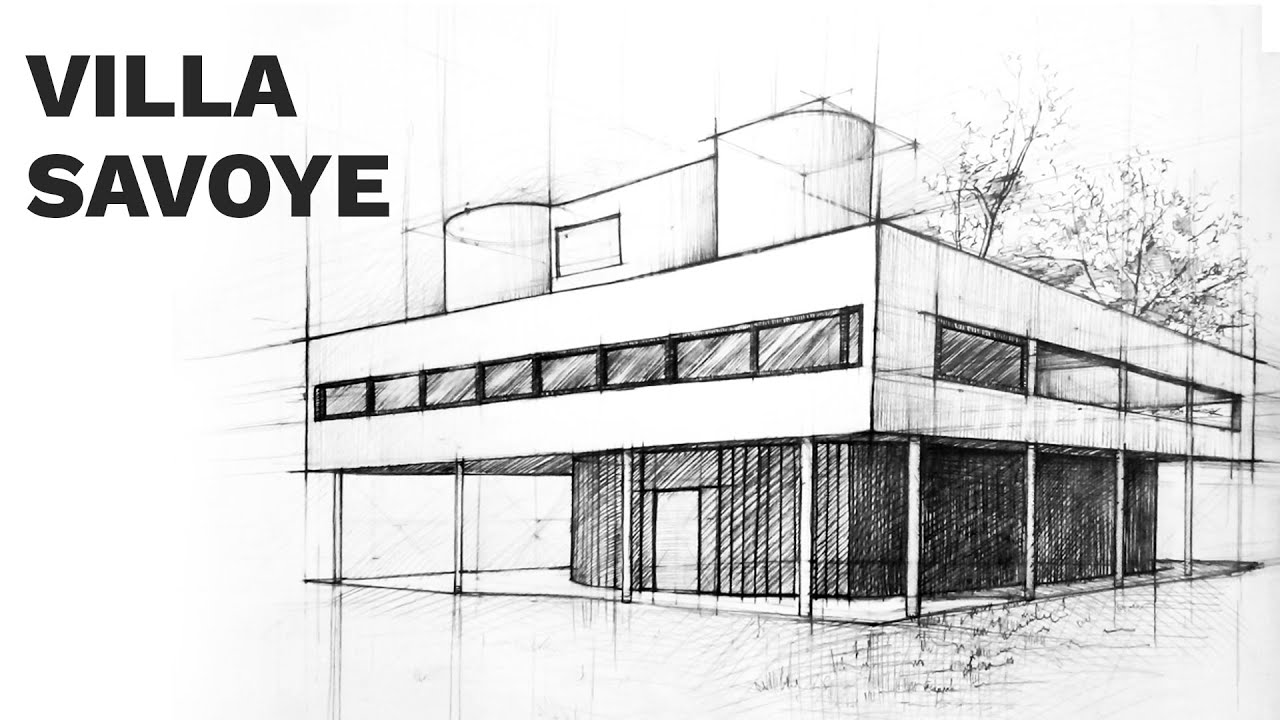 1280x720 Villa Savoye Perspective Drawing - Villa Drawing