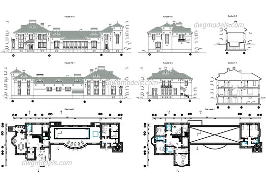 540x380 Villas Dwg Models, Free Download - Villa Drawing