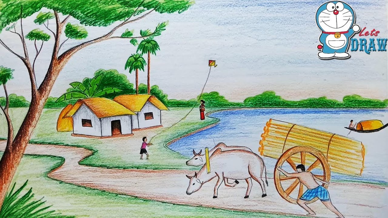 1280x720 How To Draw Village Scenery Landscape Step - Village Drawing