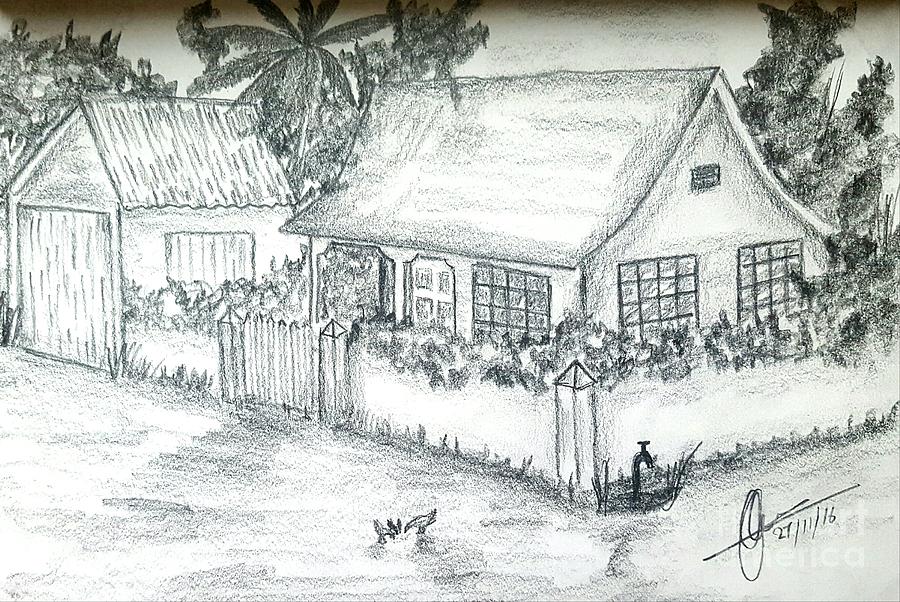 900x602 Village Home Drawing - Village Drawing