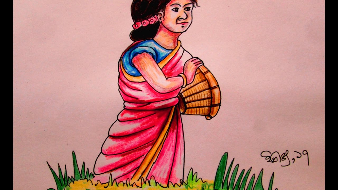 1280x720 How To Draw A Mountainous Village Girl Pahari Meye - Village Girl Drawing