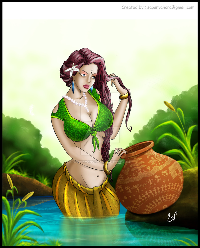 800x992 Panihari Indian Village Girl Coloured - Village Girl Drawing