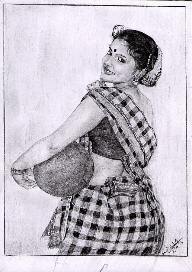 636x900 Village Girl Drawing - Village Girl Drawing