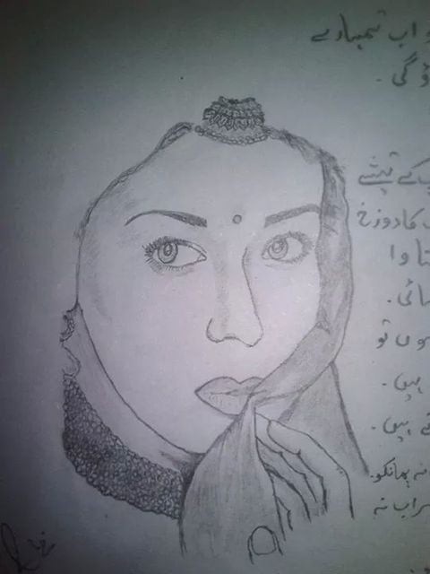 480x640 ali aftab artwork hand made sketch of a village girl original - Village Girl Drawing