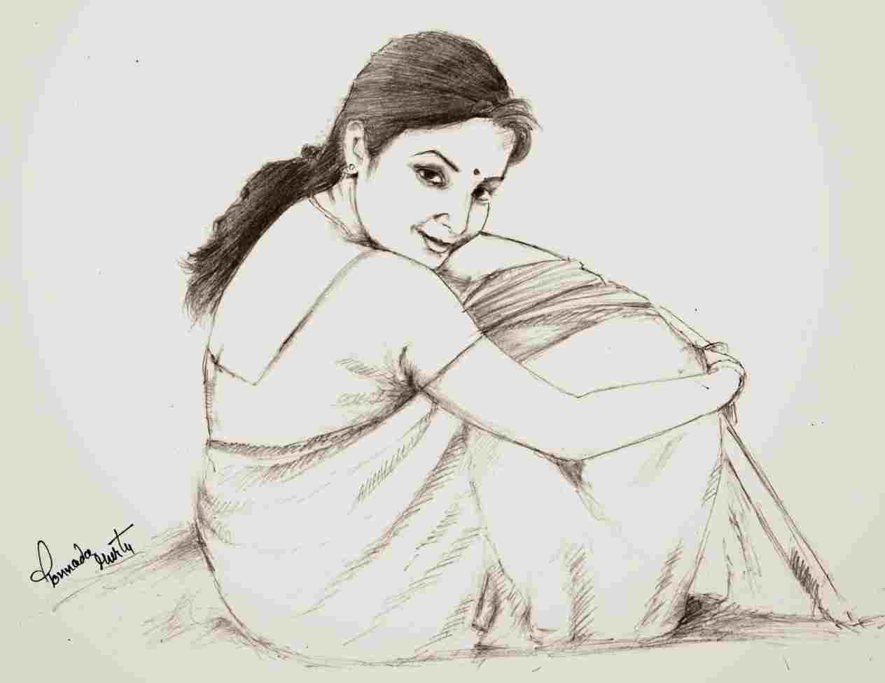 1264x976 pencil pencil sketch of village lady sketches of village womenus - Village Girl Drawing