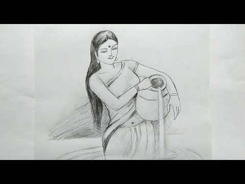 480x360 village girl drawing figurative drawing - Village Girl Drawing