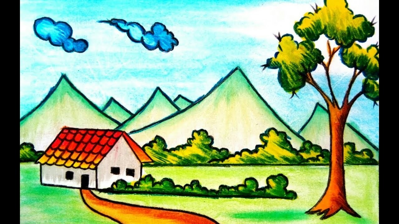 Drawing Picture Of Village Scenery ~ Drawing Tutorial Easy