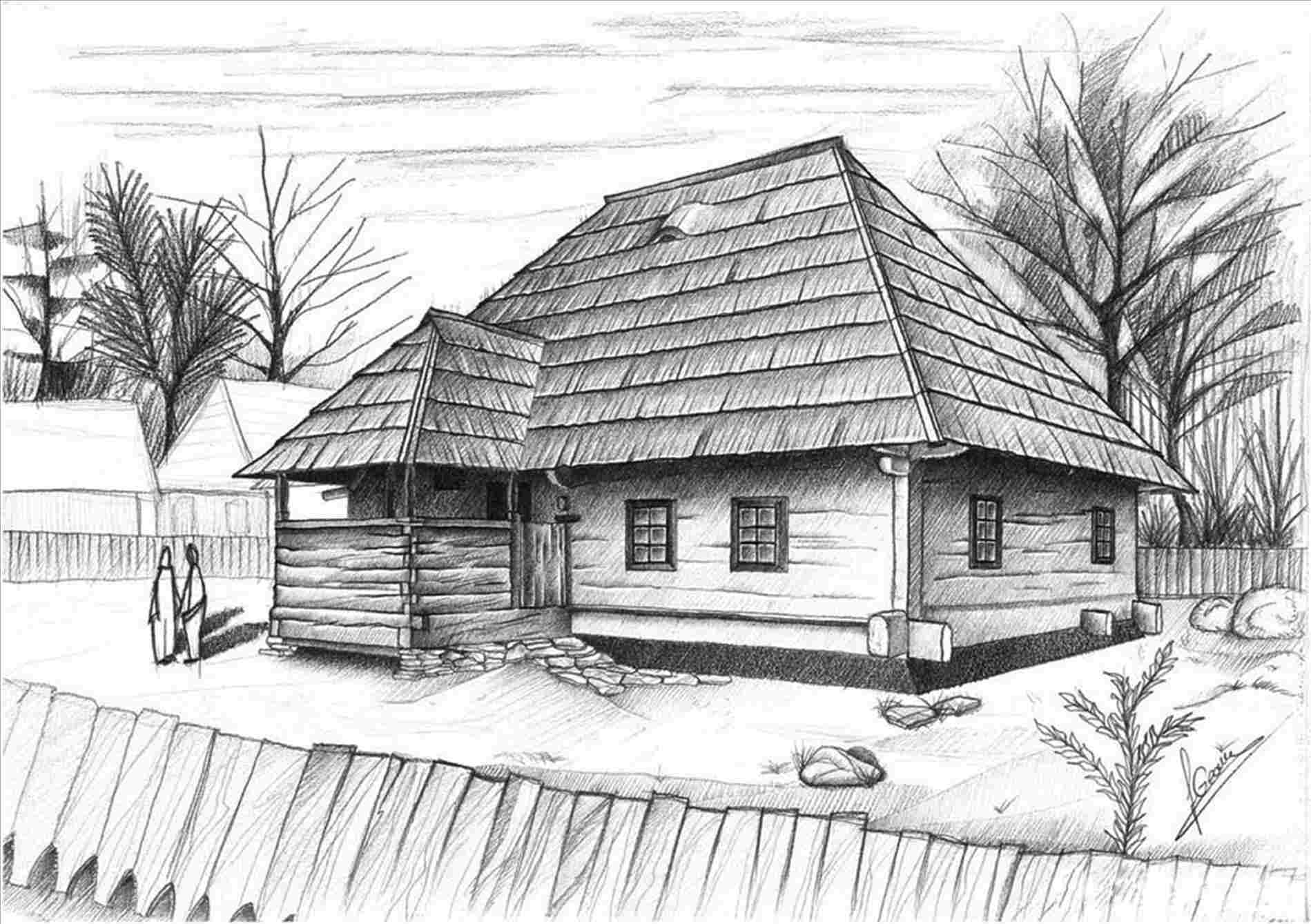 1899x1339 Pencil Sketch Picture Of Village Life - Village Sketch Drawing