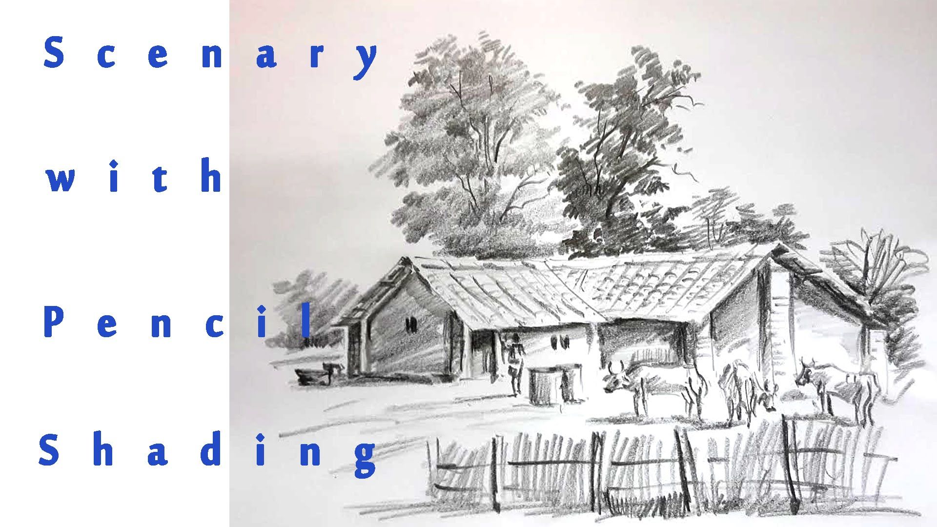 1920x1080 Scenary Of Village Pencil Shading Real Time Pencil Sketching - Village Sketch Drawing